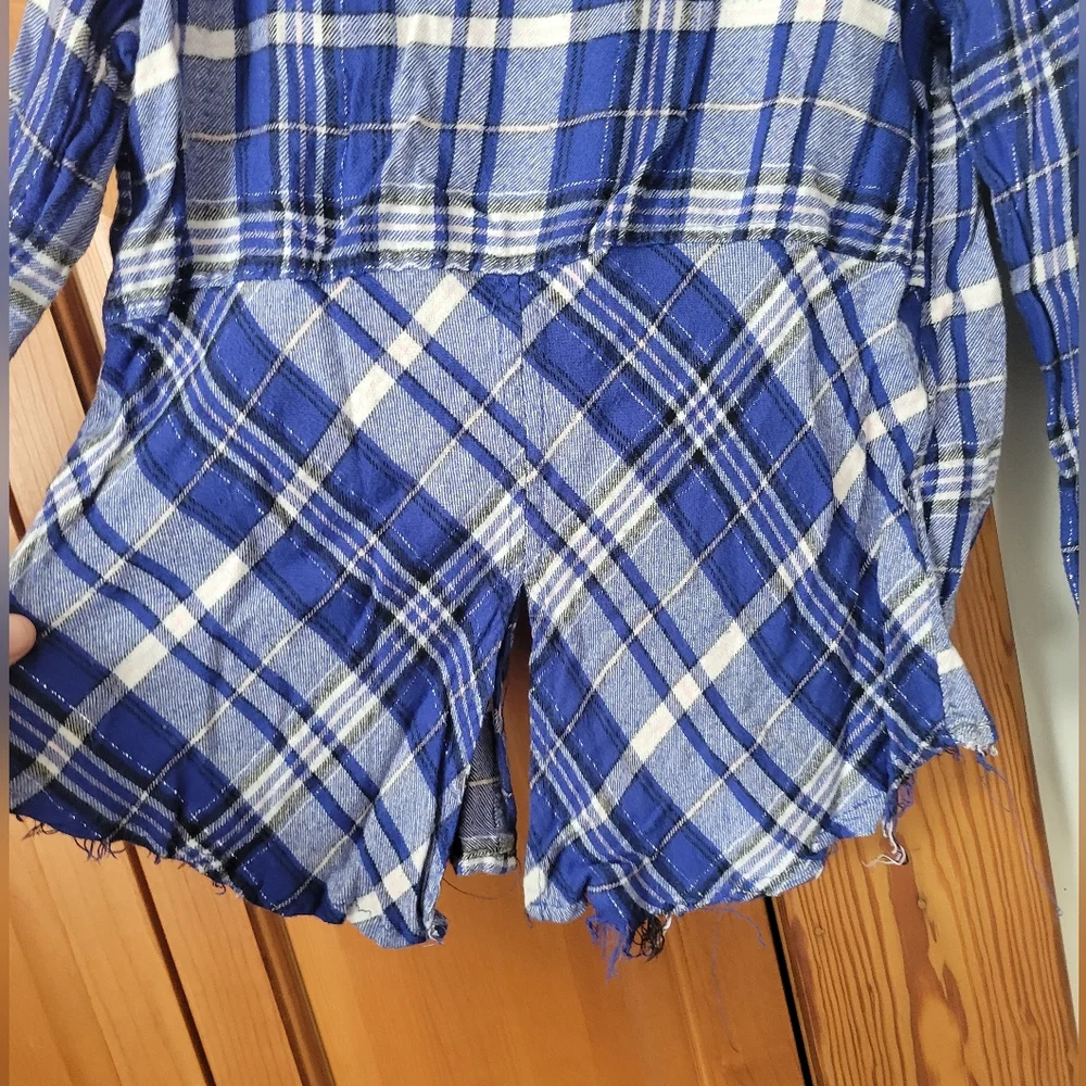 NWOT Justice Girls Blue White Black Pink Plaid Button-Up Shirt 12 Embellished
